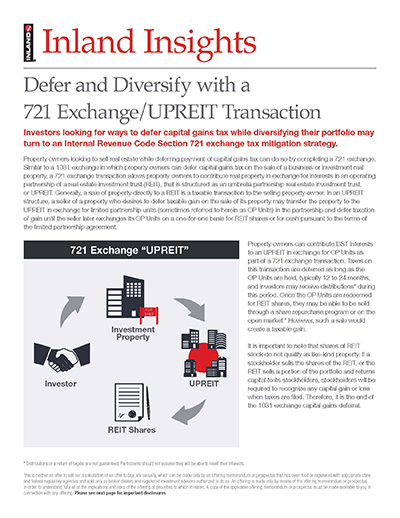 Defer and Diversify with a 721 Exchange/UPREIT Transaction